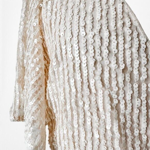 Zara Off White Cream Ruffle Short Sleeve Wrap Flared Sequin Mini Dress Size M/L - Picture 7 of 7